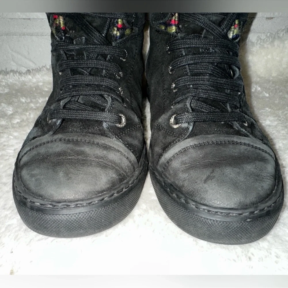 Chanel 15A Suede Leather Tweed High Top Black Sneakers Size 37